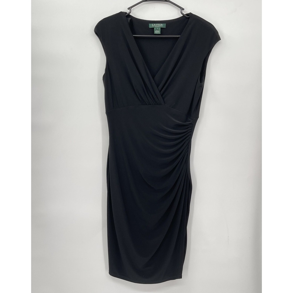 Lauren Ralph Lauren Black Cap Sleeve Ruched Sheath Dress Size 6